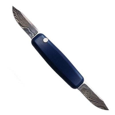 Lama - Blue Aluminum with Two Tone Damascus Blades