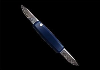 LAMA – BLUE ALUMINUM WITH TWO TONE DAMASCUS BLADES